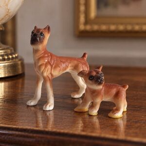 Miniature Boxer Bone China Porcelain Figurines Handcrafted Lot of 2 vintage